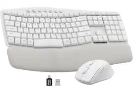 PRIMEPLUS - Wireless Keyboard & Mouse Combo, 30dB Quiet Ergonomic Keys & Palm Rest, Dual-System for Mac/Windows - White