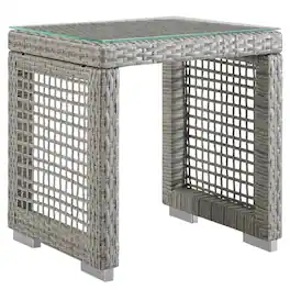 Outdoor Escape - Wicker Rattan Outdoor Side Table in Neutral Finish with Weather-Resistant Design - Gray