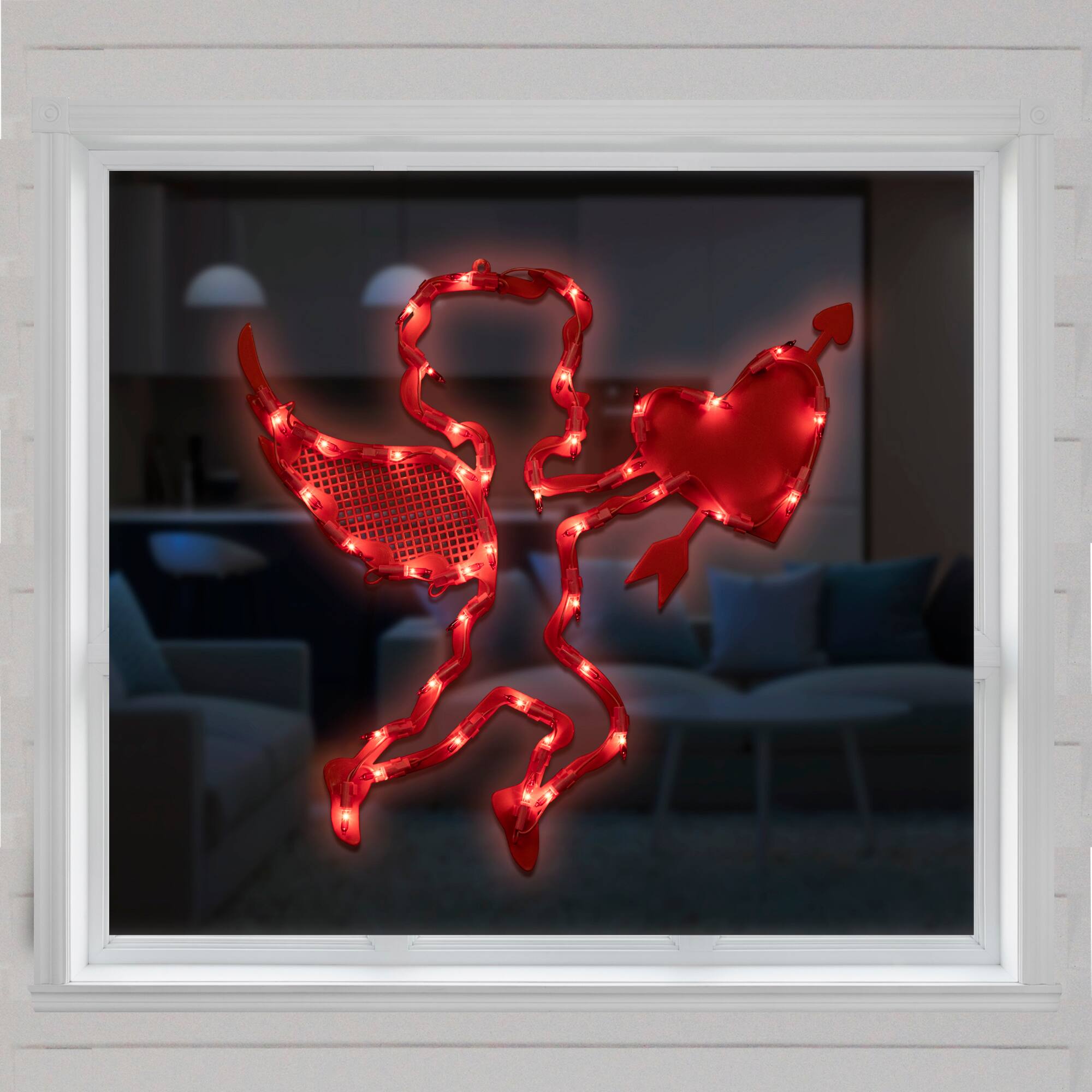 Alt View 2. Northlight - Lighted Cupid with Heart Valentine's Day Window Silhouette - 17" - Red - Red.