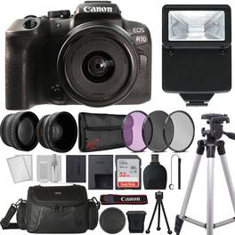 Canon - EOS R10 Mirrorless Camera with 18-45mm Lens Professional Accessory Kit - Black
