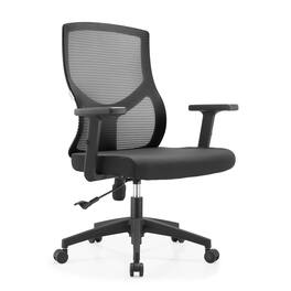 LeisureMod - Glen Office Chair Upholstered Cotton Mid-Back Mesh Computer Chair with Adjustable Height, Swivel and Tilt - Black