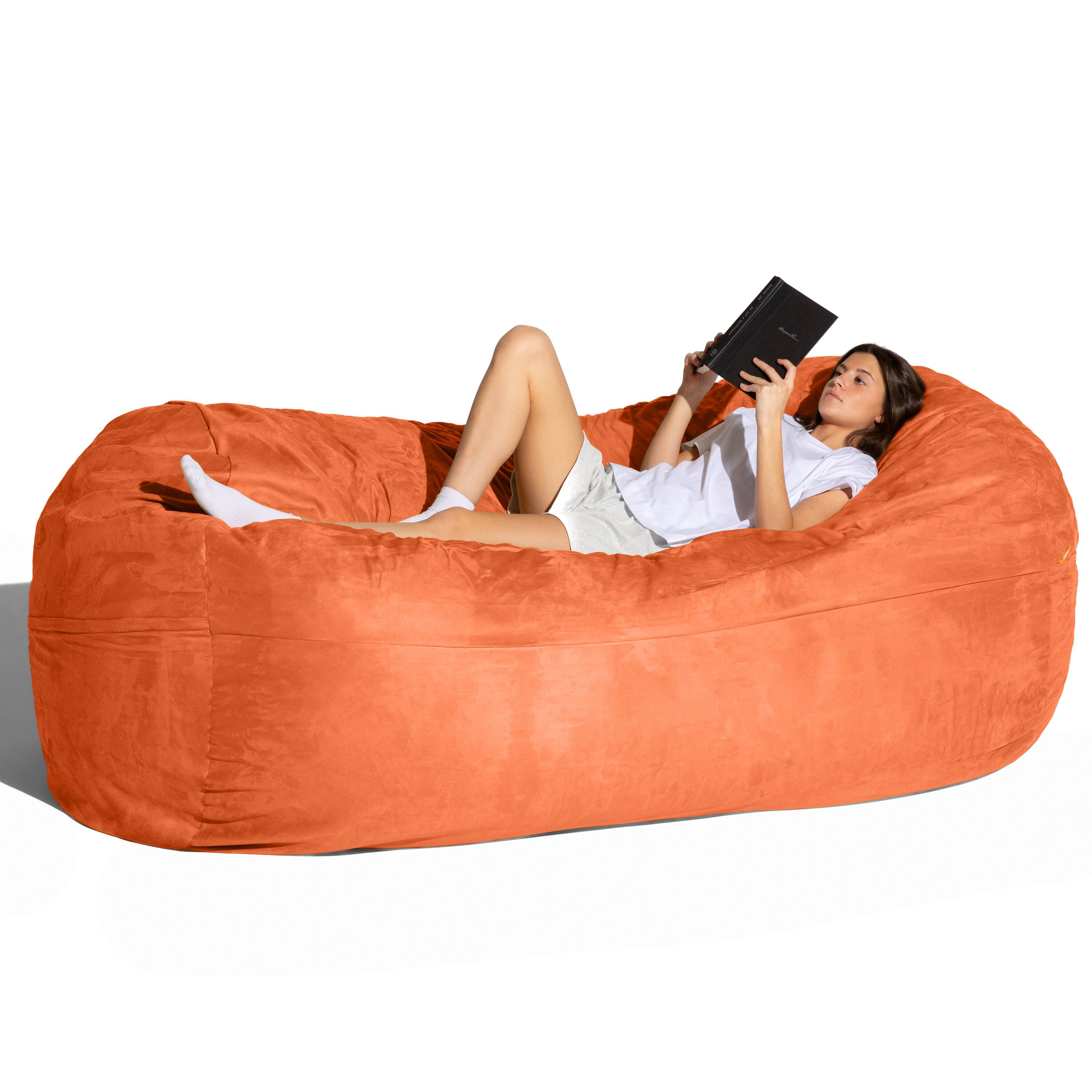 Angle. Jaxx - Jaxx 7 Foot Giant Bean Bag Sofa, Mandarin - Mandarin.