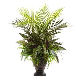 BreeBe - 27" Mixed Areca Palm Fern & Peacock w/Planter - Green