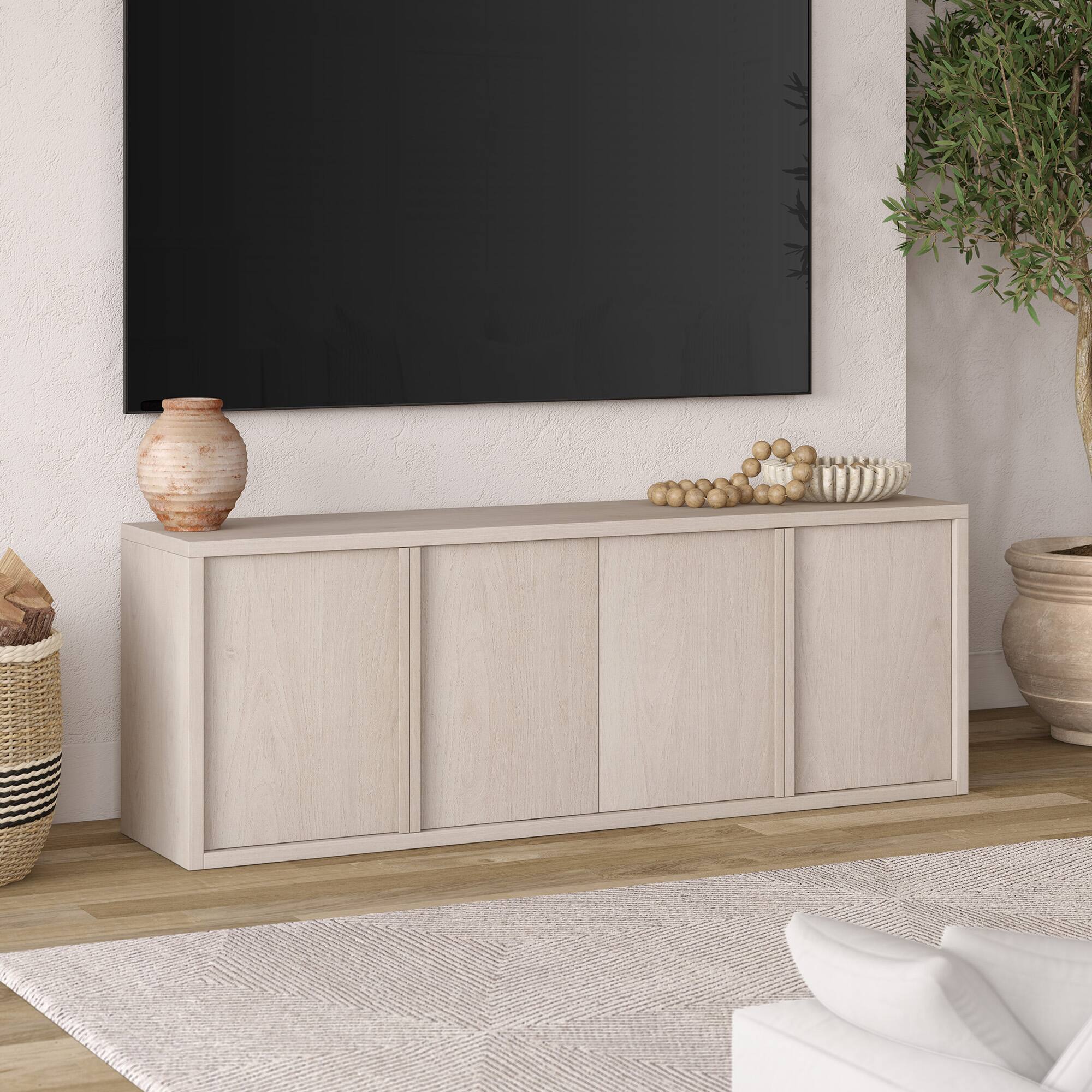 Alt View 3. Hudson&Canal - Savin Rectangular TV Stand for TV's up to 75" in Alder White - Alder White.