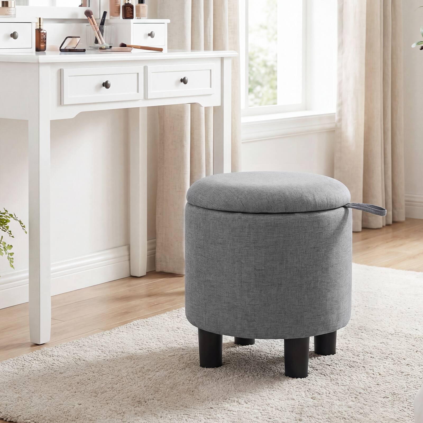 Alt View 4. Gymax - Gymax 2PCS Round Storage Ottoman w/Removable Lid Sturdy Legs Storage for Living Room Gray - Gray.