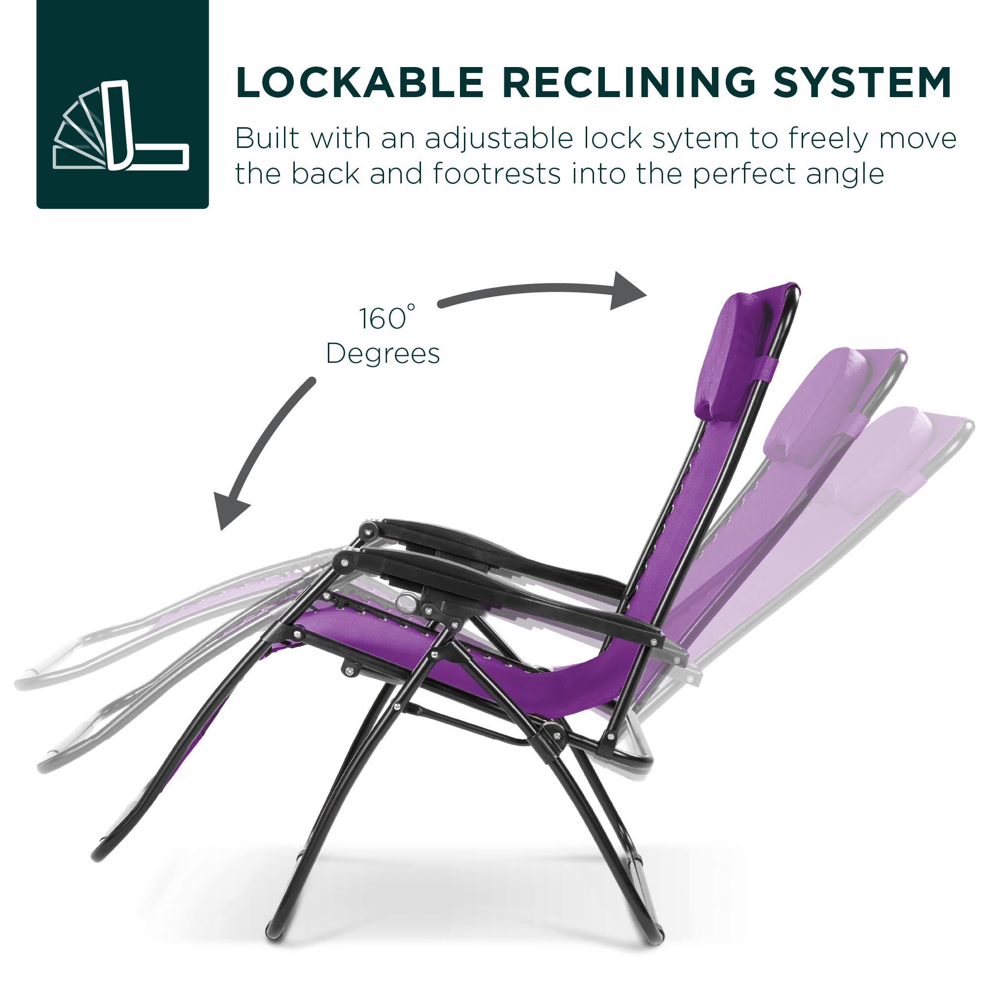 LOCKABLE RECLINING SYSTEM  
Built with an adjustable lock system to freely move the back and footrests into the perfect angle  

160 Degrees