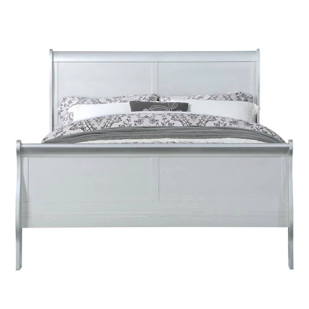 Alt View 1. Manhattan Lane - Sleigh Design Eastern King Bed with Rectangular Thin Legs, Silver - Silver.