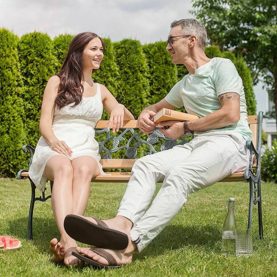 Costway Patio Park Garden Bench Porch Chair Outdoor Deck Cast Iron ...