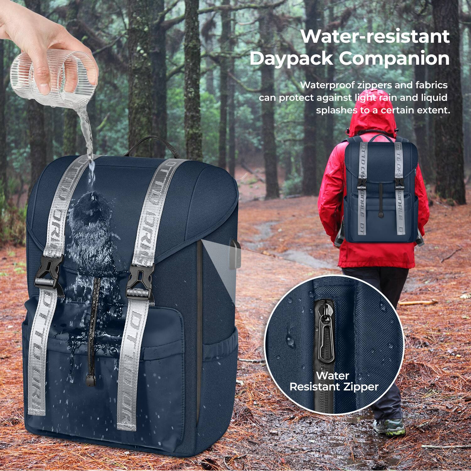 Water-resistant Daypack Companion

Waterproof zippers and fabrics can protect against light rain and liquid splashes to a certain extent.

Water Resistant Zipper