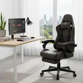 Forest'nSky - Racing Gaming Chair with Footrest, Diamond PU Leather High Back Swivel Recliner with Lumbar Support - Brown