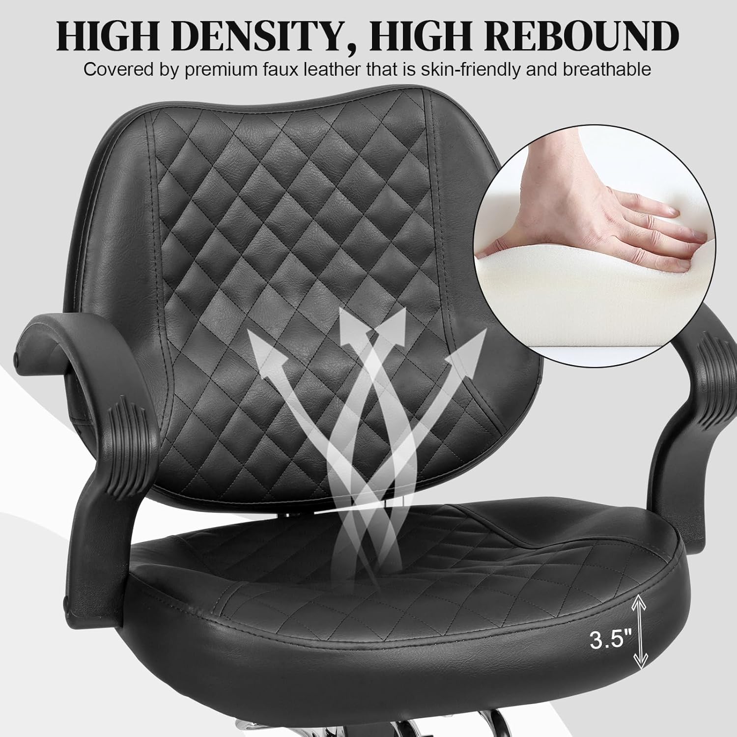 HIGH DENSITY, HIGH REBOUND  
Covered by premium faux leather that is skin-friendly and breathable  
3.5"