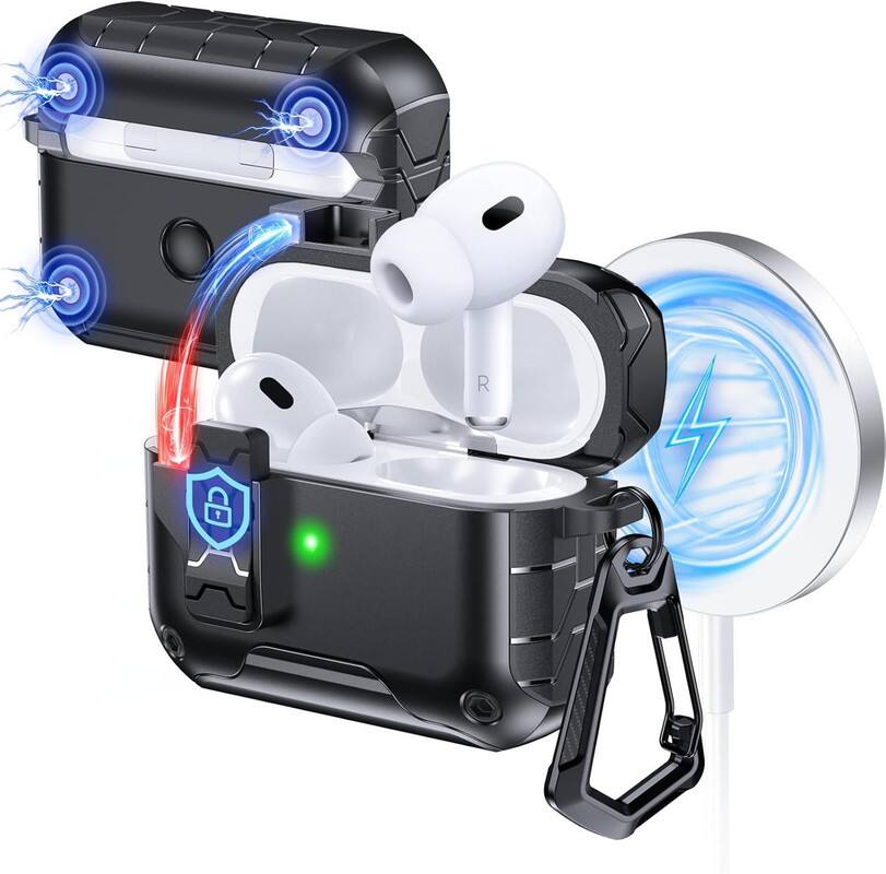 Front. RISOKEYS - Auto-Open for AirPods Pro 3 Gen Case with Built-in Magnets, [One-Press Auto-Open] [Compatible with Mag-Safe Charging].