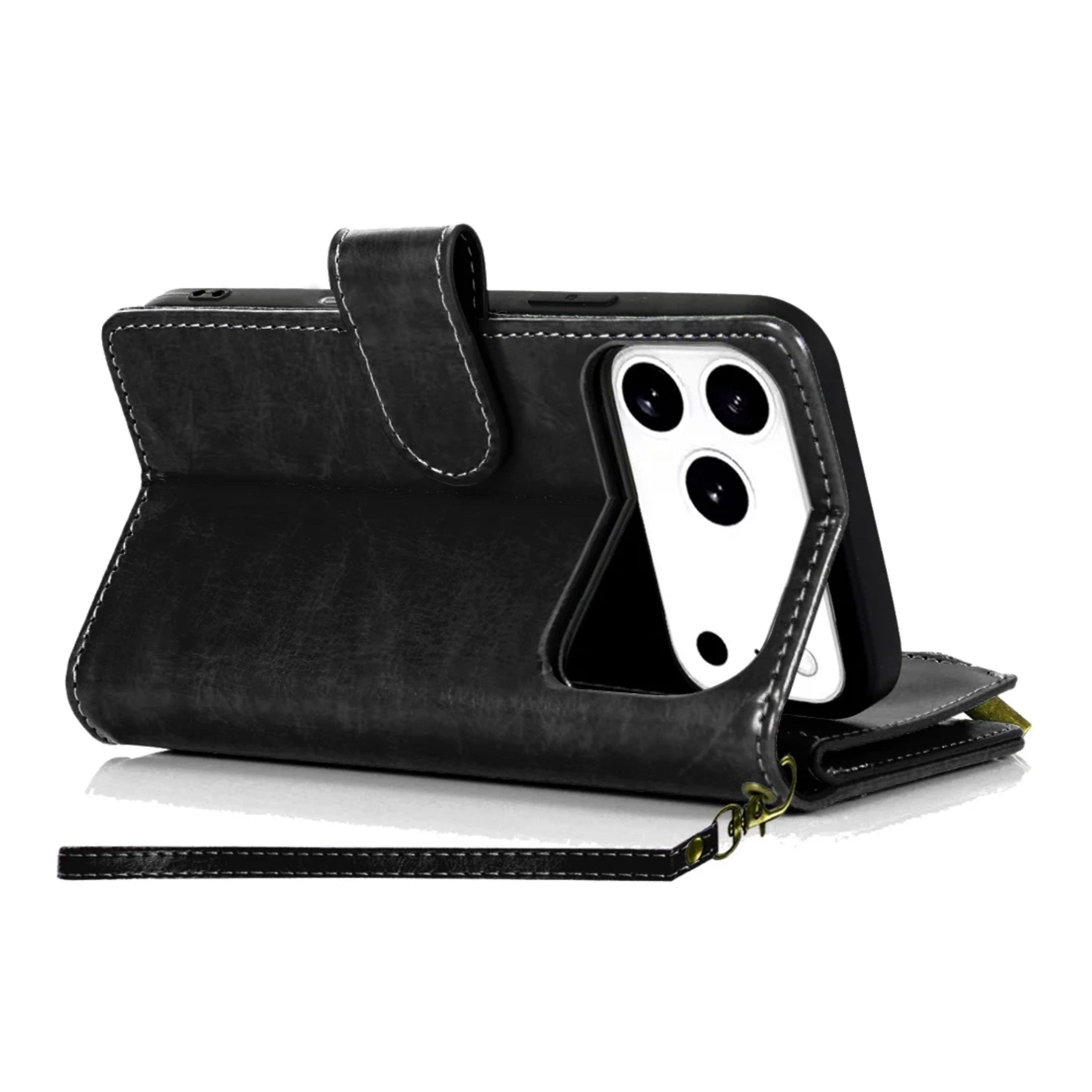 Kitcheniva - PU Leather Phone Wallet Zipper With Tempered Glass For iPhone 17 Pro Max - Black price history on PriceWatchPro