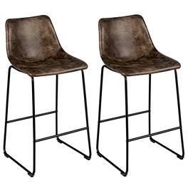 Costway - Set of 2 Bar Stool Faux Suede Upholstered Kitchen Dining Chair W/Metal Legs - Brown