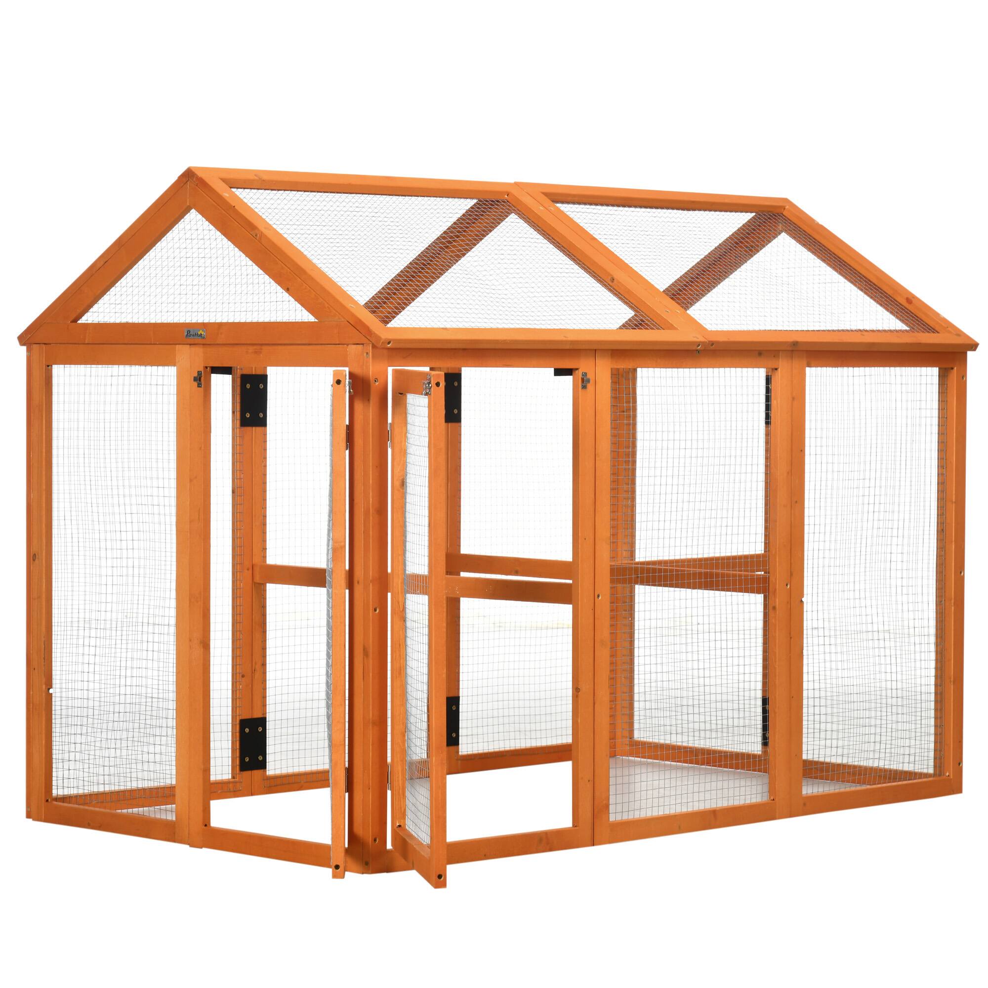 Pawhut - 4.6'x2.8' Natural Wood Large Wooden Chicken Coop Run, Combinable Design with Perches & Doors for Outdoor Backyard Farm price history on PriceWatchPro