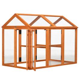 Pawhut - 4.6'x2.8' Natural Wood Large Wooden Chicken Coop Run, Combinable Design with Perches & Doors for Outdoor Backyard Farm