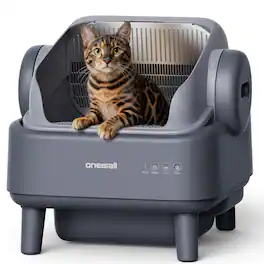 Oneisall - Large Self-Cleaning Cat Litter Box Smart Automatic Litter Box For Multi-Cats 4 Layer Safety Sensor With Mat Waste Bag - Gray