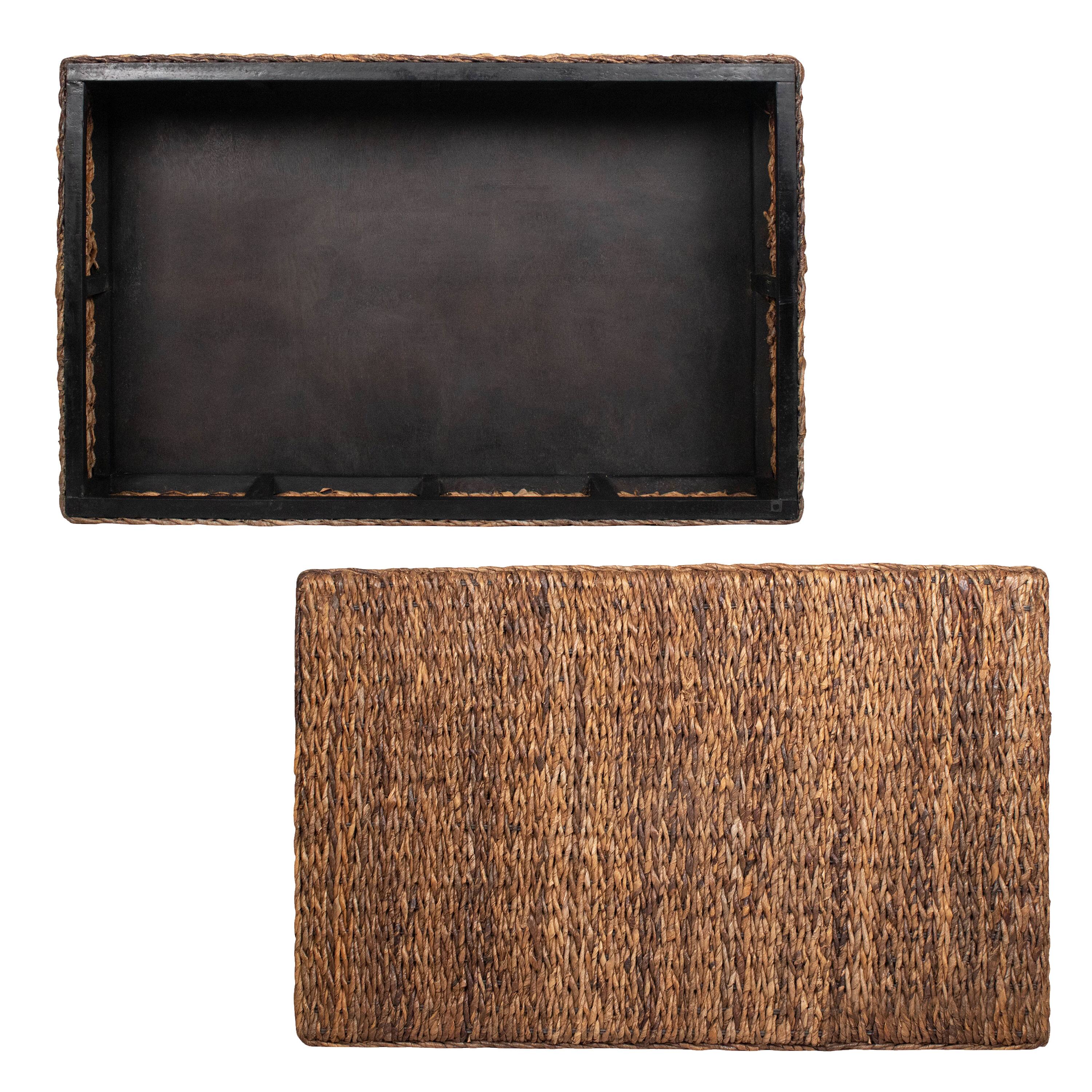 Back. Manhattan Lane - Jinu 48 Inch Coffee Table with Natural Brown Woven Banana Leaf Top, Acacia Wood Base, Organic Decor - Natural Brown, Black.