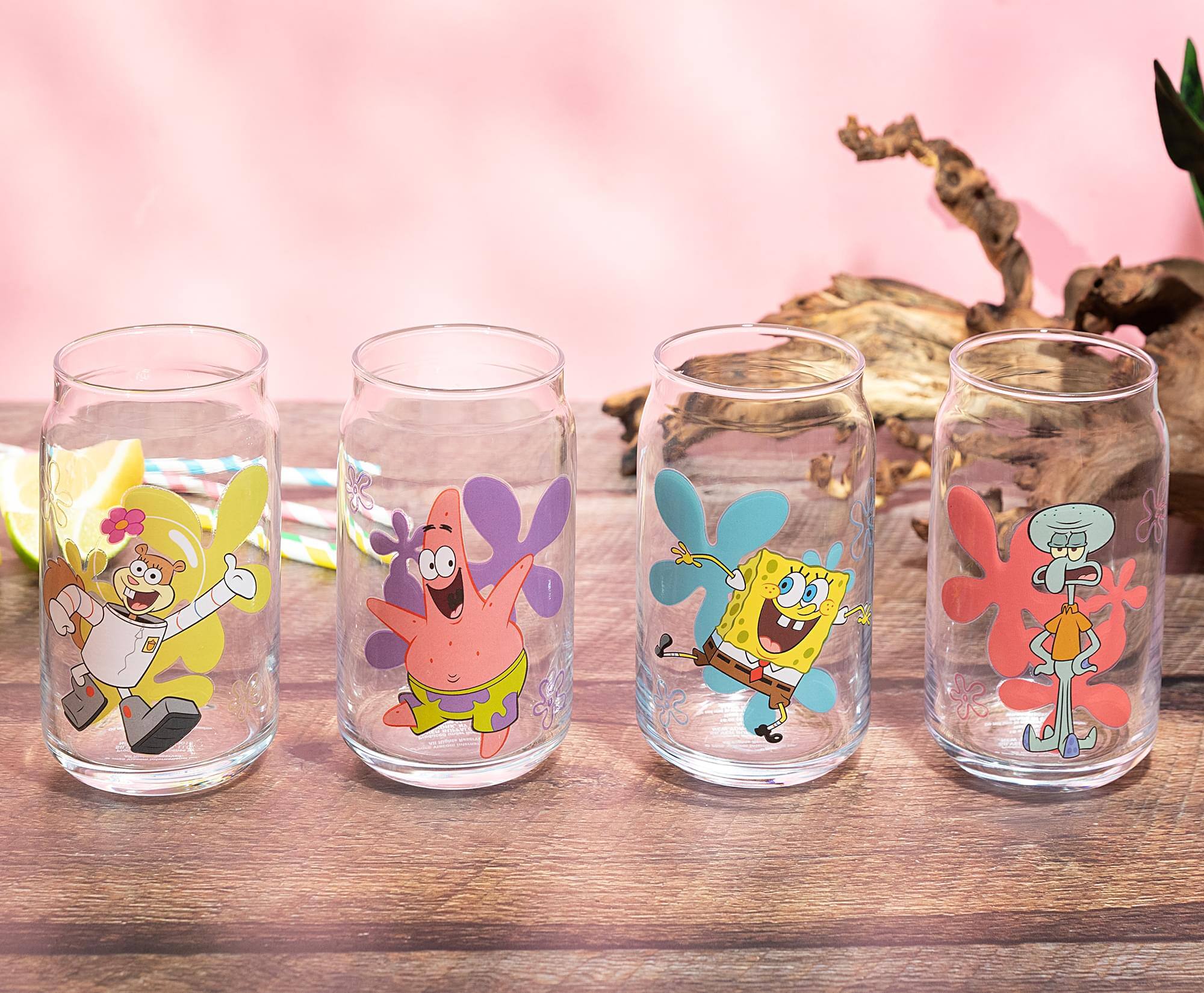 Alt View 3. Silver Buffalo - Nickelodeon SpongeBob SquarePants Characters Can-Shaped Glass Cups | Set of 4 - Multi-Colored.