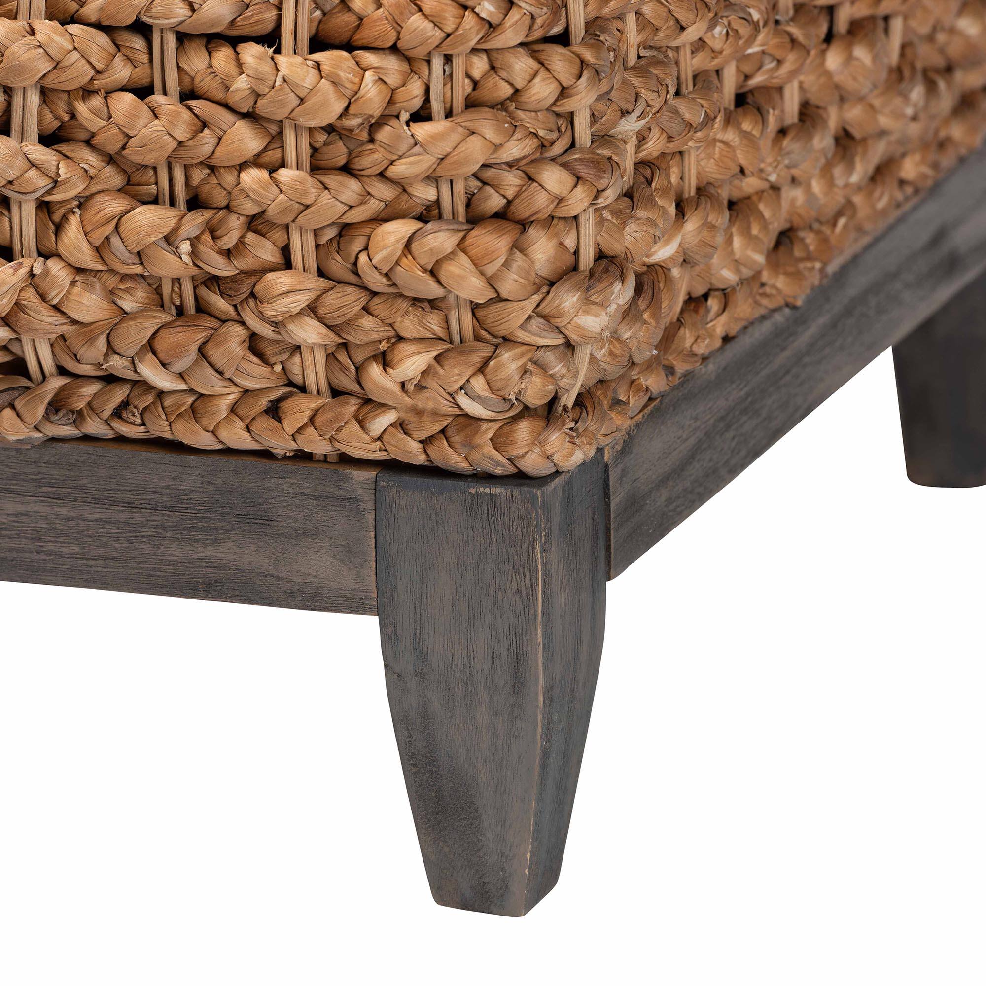 Alt View 2. bali & pari - Bailey Handwoven Seagrass Storage Ottoman with Lift-Top Lid – Rustic Wicker Trunk - Natural Brown/Espresso Brown.