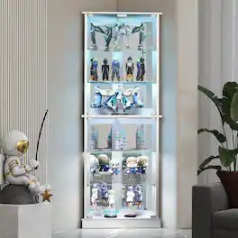 Skyzoo - Corner Display Cabinet with RGB LED Lights, 6-Tier Curio Cabinet with glass doors for Collectibles - White