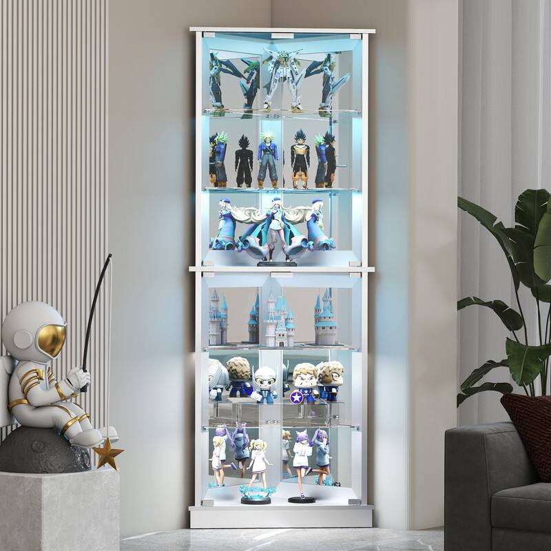 Front. Skyzoo - Skyzoo Corner Display Cabinet with RGB LED Lights, 6-Tier Curio Cabinet with glass doors for Collectibles - White.