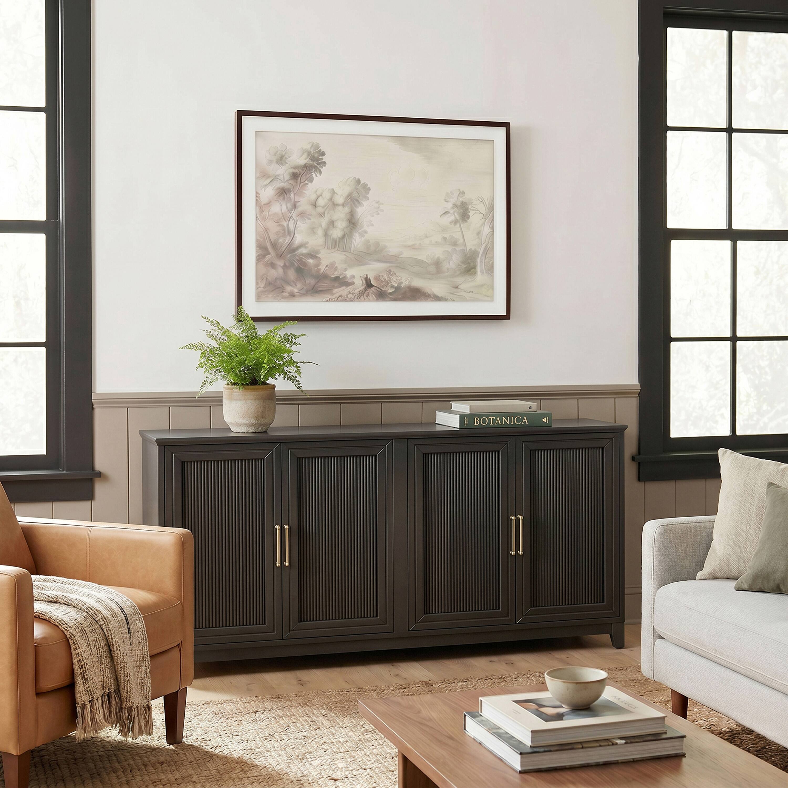 Alt View 5. Martha Stewart - Wooden 4-Door TV Stand-Adjustable Shelves-Solid Wood Frame/Legs - Black Frame/Gold Hardware.