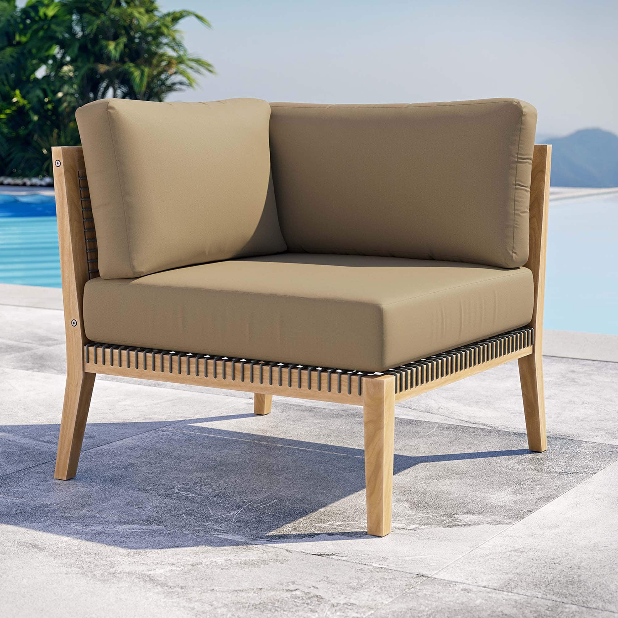 Clearwater Outdoor Patio Teak Wood Corner Chair by Modway - Gray Light Brown