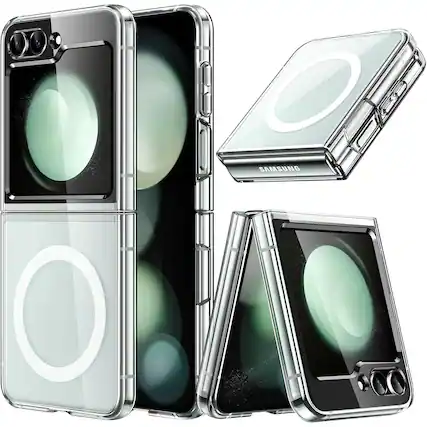 Front. Entronix - Entronix Magnetic Case for Samsung Galaxy Z Flip 6 - Slim Clear Hard Back Design - Clear.