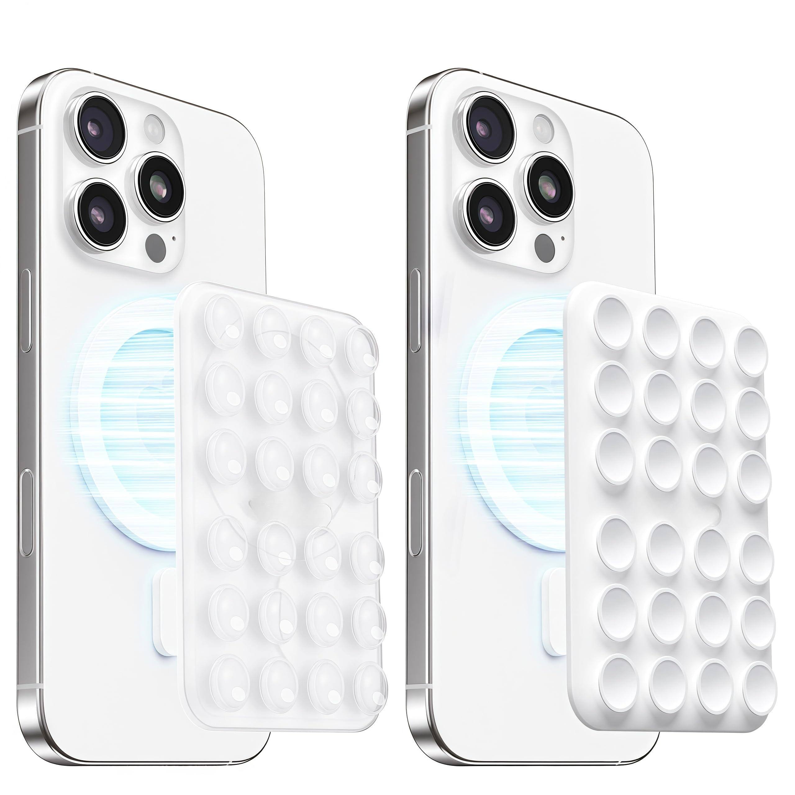 Empire DigiLabs - Klearlook Magnetic Suction Phone Mount For Magsafe Case Sticky Grip Holder Removable Hands free Selfie vide - Transparent & White