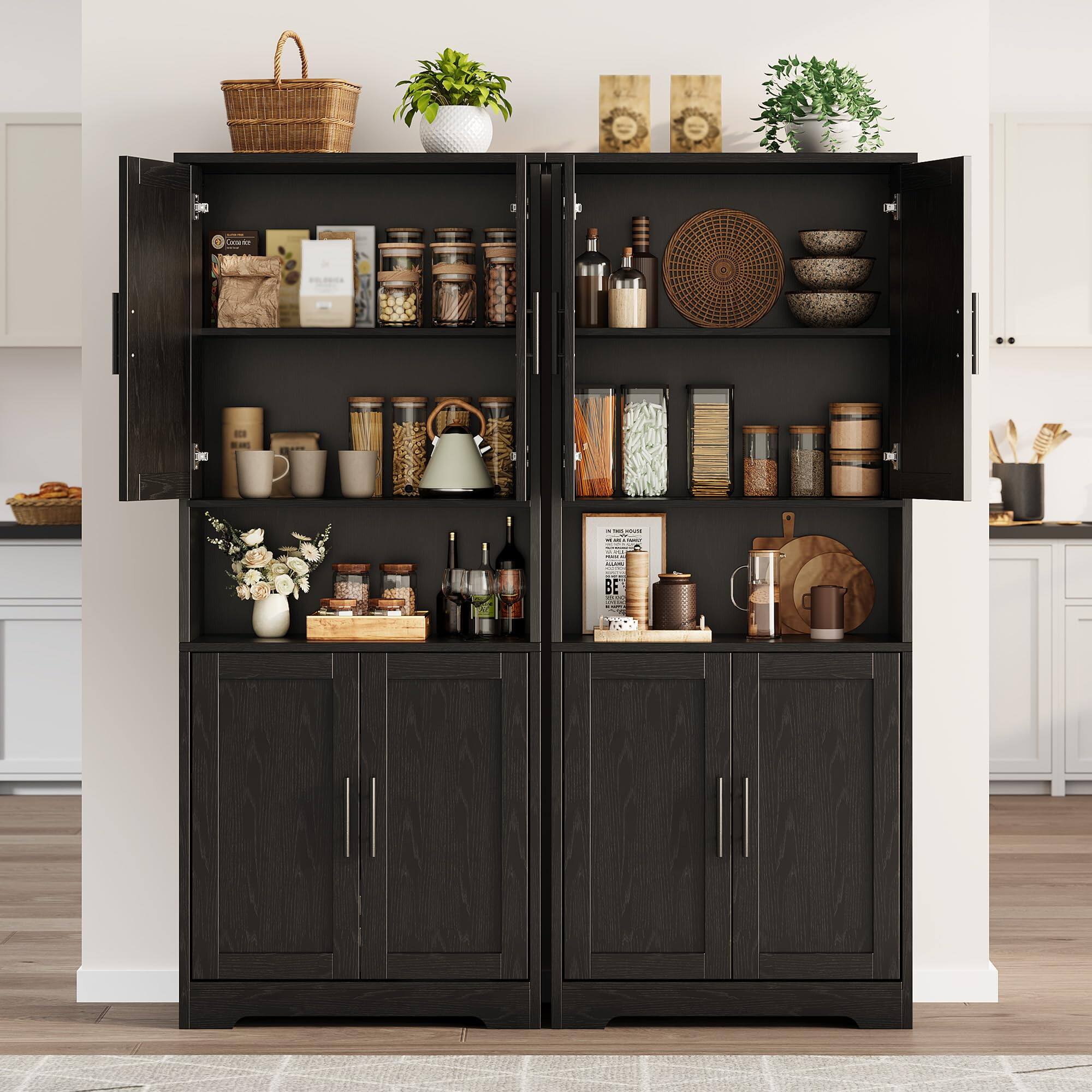 Alt View 2. Babevy - 70" Tall Freestanding Kitchen Pantry Cabinet with 4 Doors & Adjustable Shelves, Modern Storage Hutch - Black.
