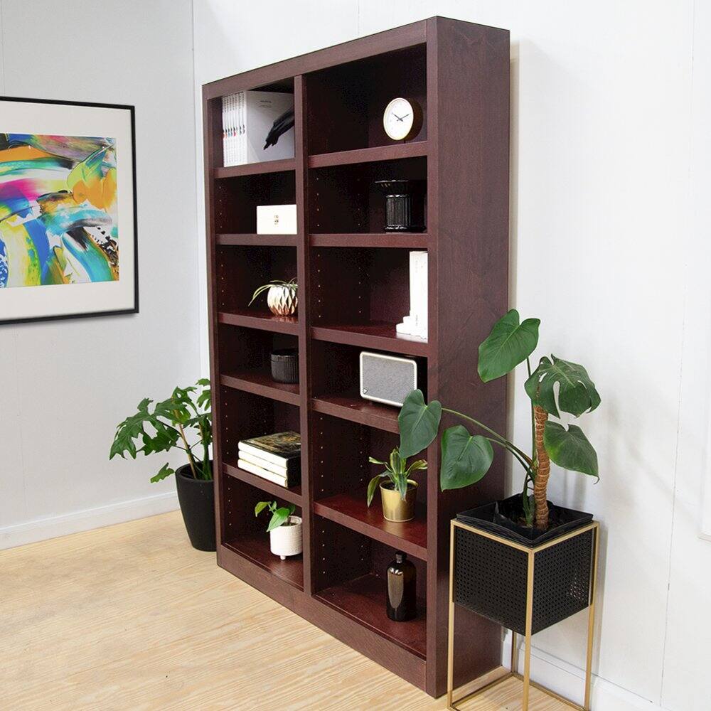 Alt View 3. Concepts in Wood - Double Wide Bookcase 12 Shelves Cherry Finish - Red.