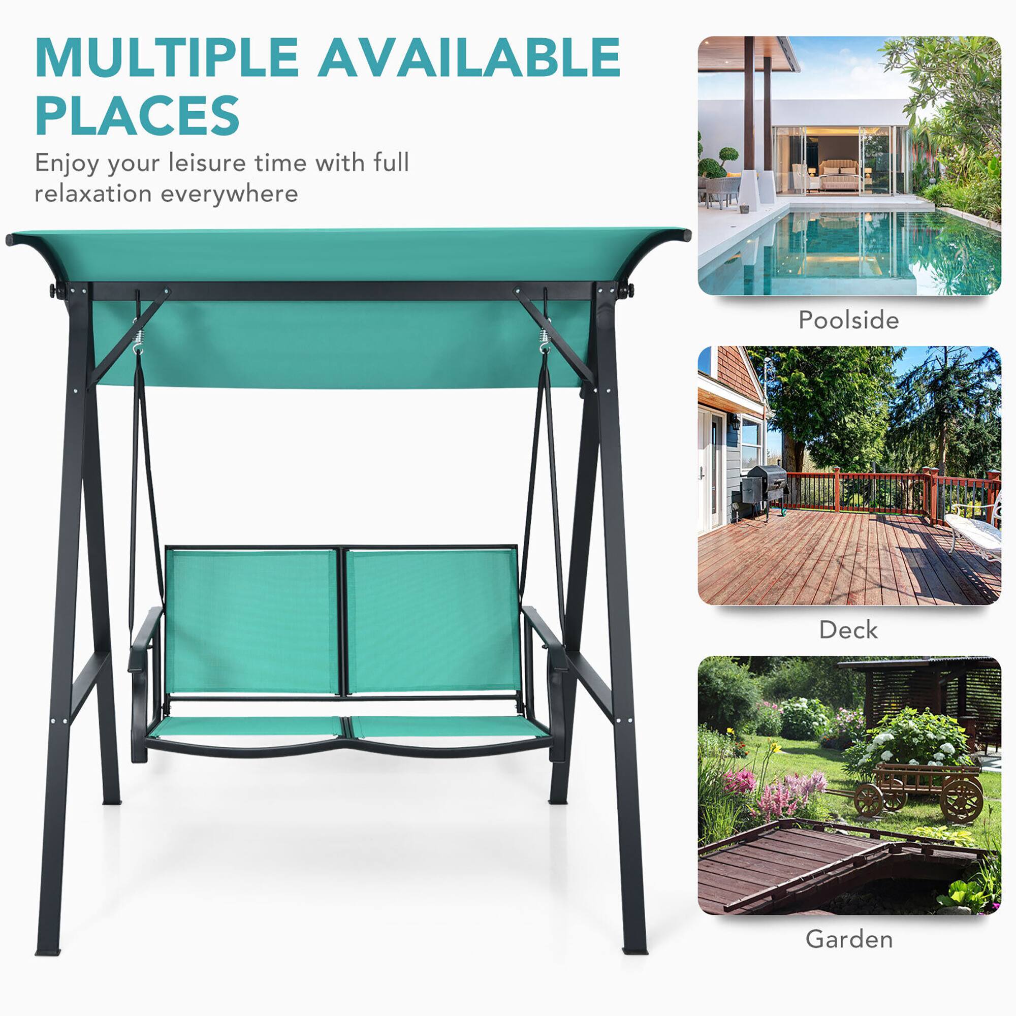 Alt View 7. Gymax - Gymax 2-Person Outdoor Patio Porch Swing Chair w/ Adjustable Canopy Turquoise - Turquoise.