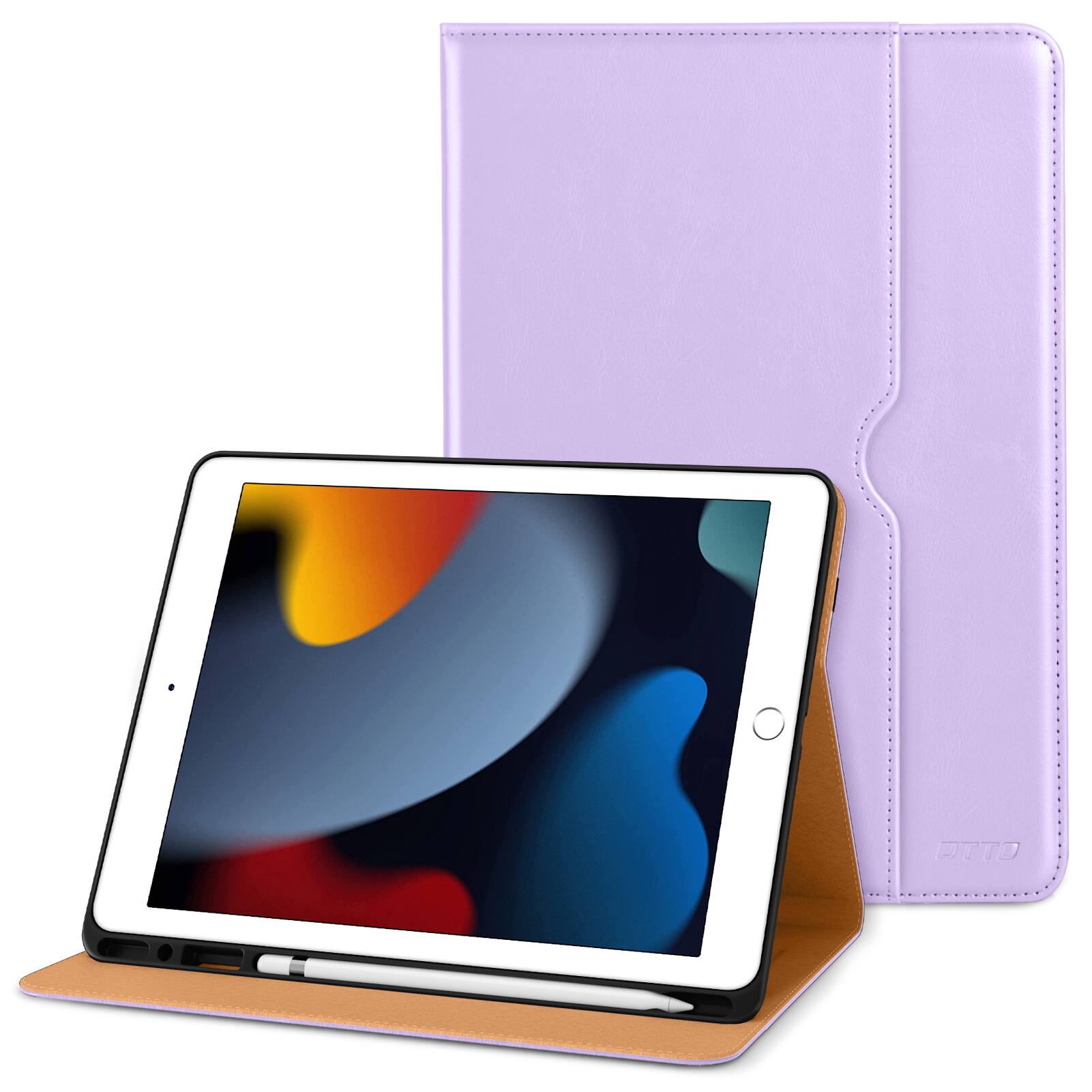 Front. DTTO - ​Case for iPad 9th/8th/7th Generation 10.2 Inch 2021/2020/2019, Premium Leather Folio Stand - Auto Wake/Sleep - Lavender.