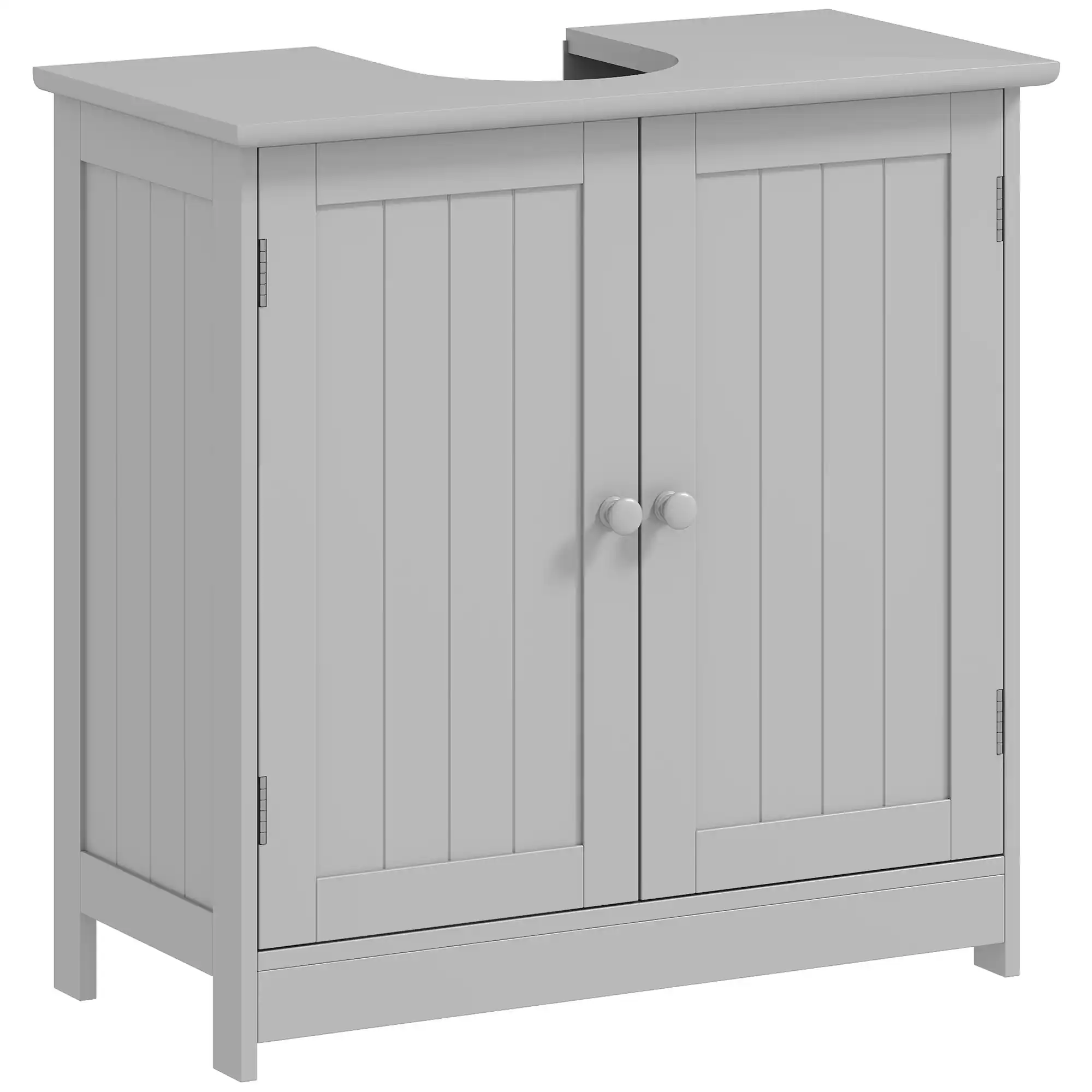 Front. Homcom - Under Sink Bathroom Cabinet, Pedestal Sink Storage Cabinet with 2 Doors, Shelf and U-Shape - Light Gray.