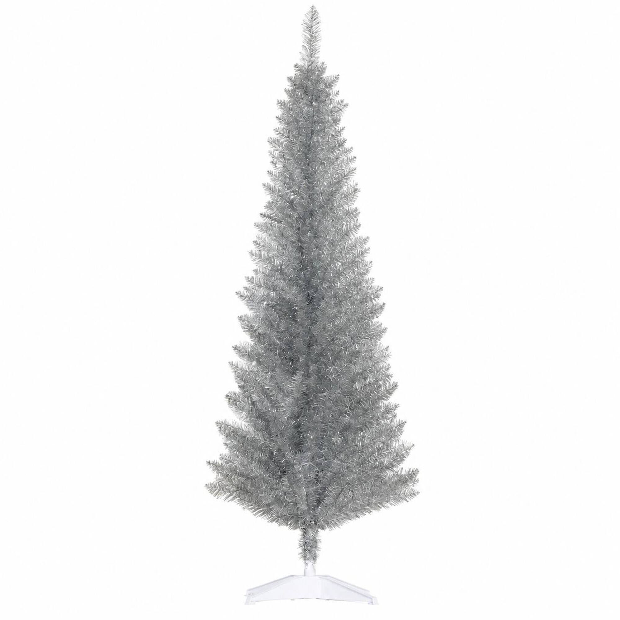 Front. RYHNUYNE - 5FT Pencil Artificial Christmas Tree With Realistic Tips and Sturdy Stand - Silver.