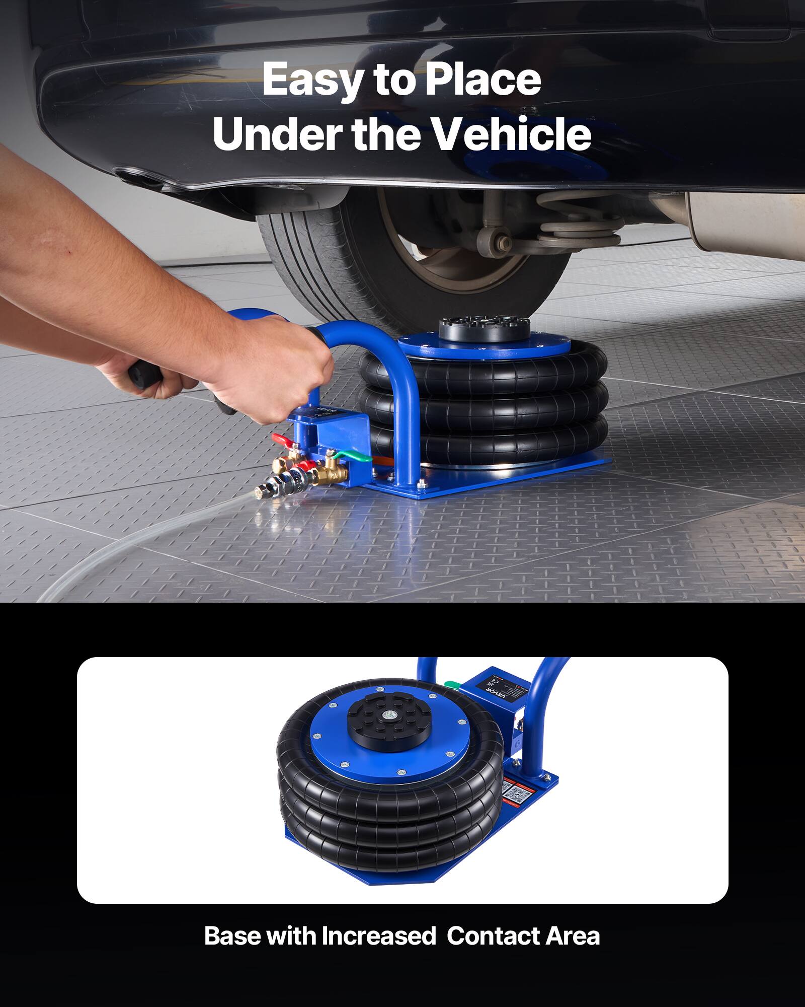 Easy to Place Under the Vehicle

Base with Increased Contact Area