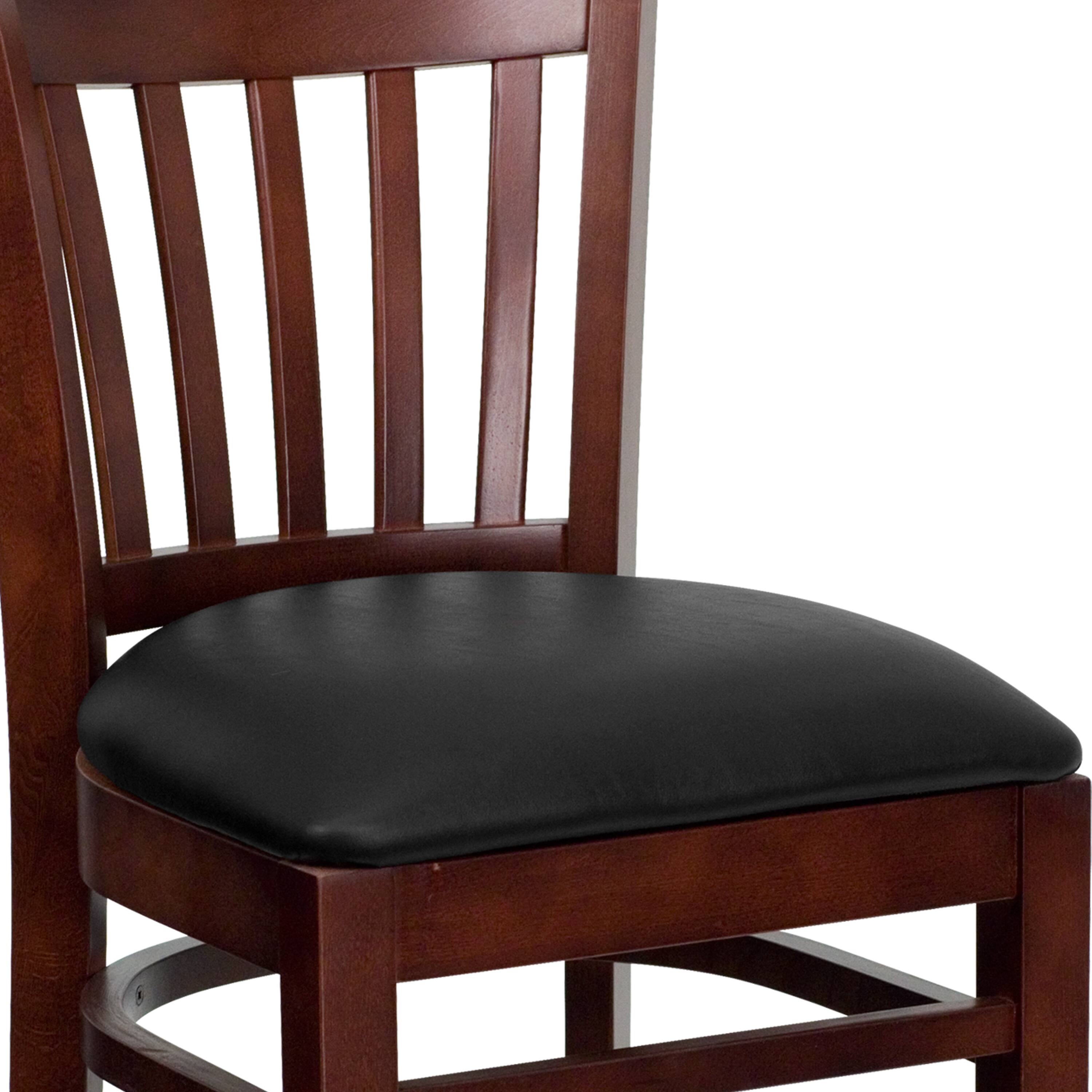 Alt View 8. Emma + Oliver - Vertical Slat Back Wooden Restaurant Dining Barstool - Black Vinyl Seat/Mahogany Wood Frame.