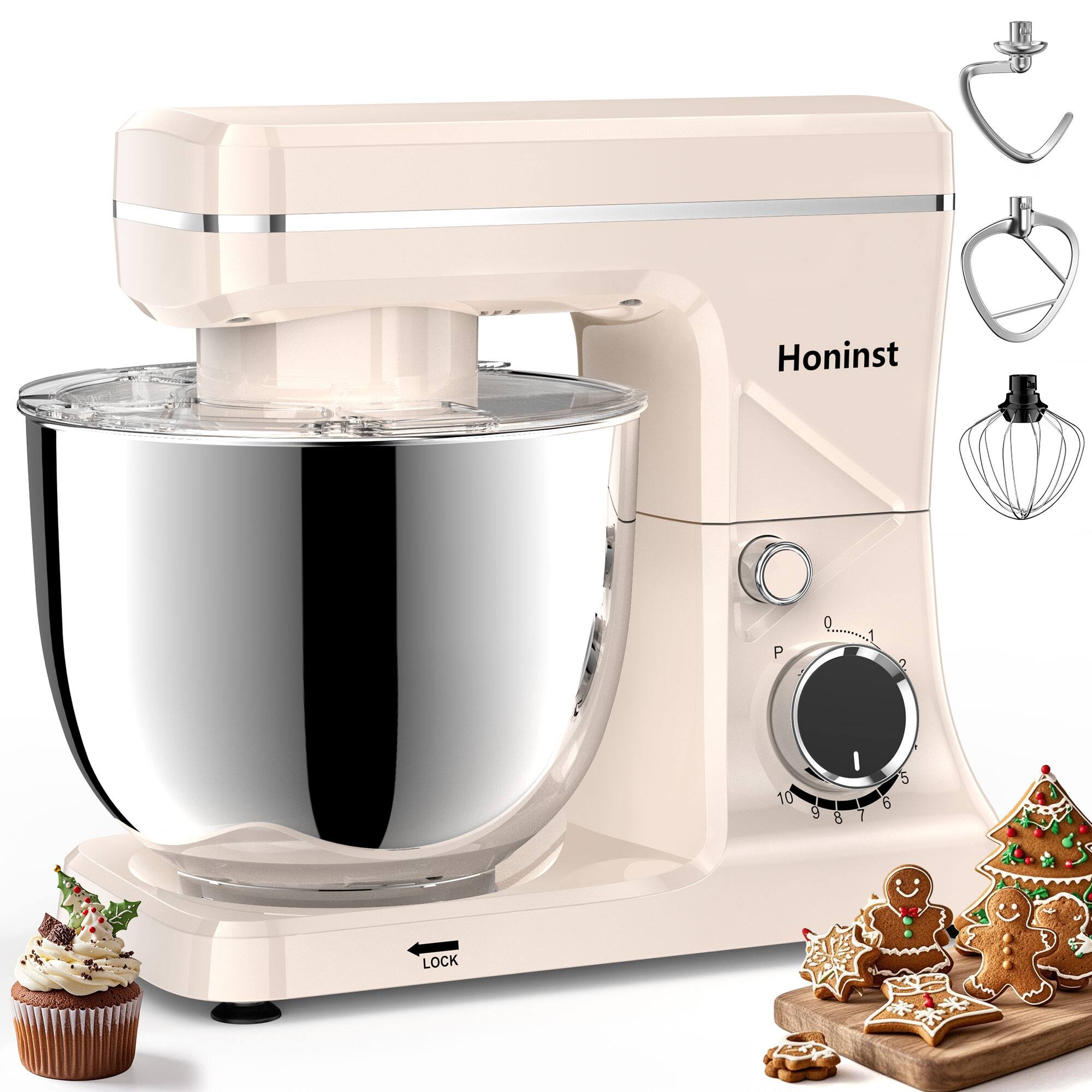 Honinst - 6 qt. 8-In-1 Tilt-Head Stand Mixer with Splash Guard, 10-Speed, Dishwasher-Safe - Beige