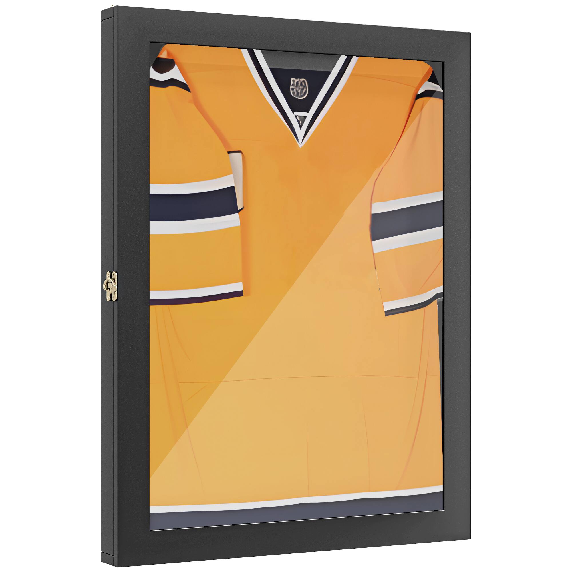 Front. Homcom - 24" x 32" Jersey Display Case, Wall-Mounted Memorabilia Acrylic Shadow Box with Hanger for Baseball, Basketball - Black.