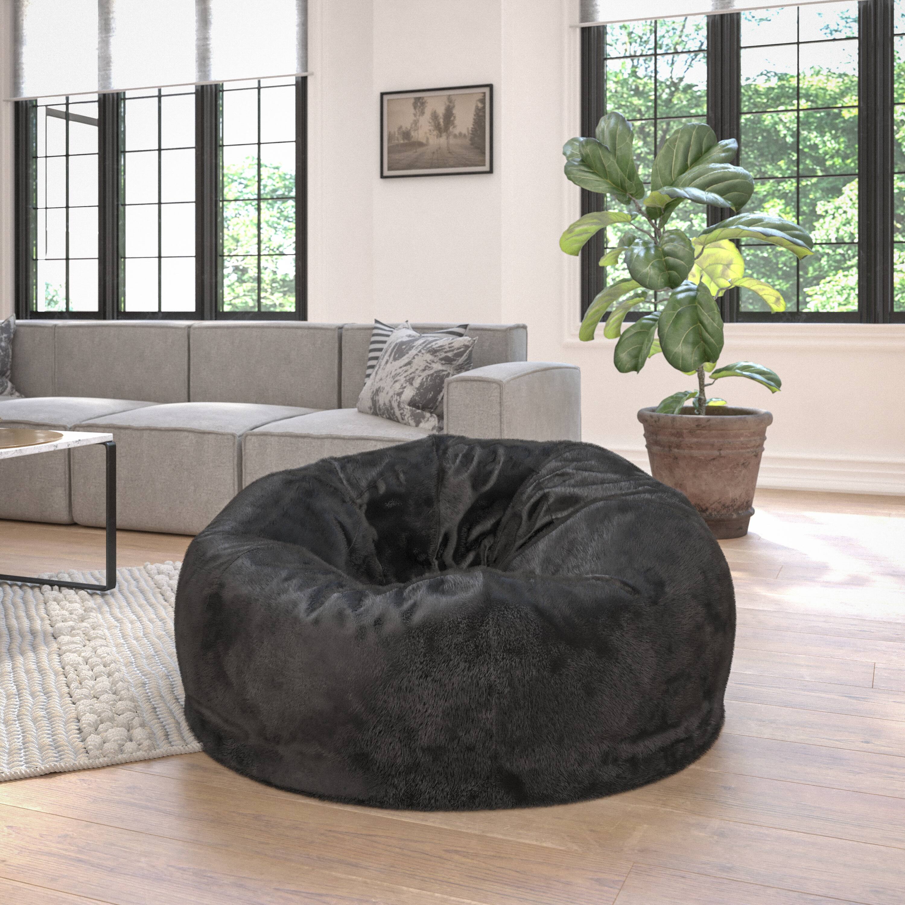 Alt View 1. Emma + Oliver - Oversized Bean Bag Chair for Kids and Adults - Black Furry.