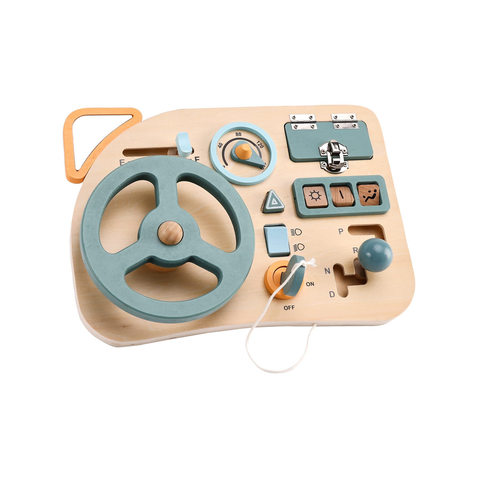Topteng - 10-in-1 Car Steering Wheel Busy Board, Wooden Montessori Toy with Locks & Gears for Toddlers, Gift for Ages 3+