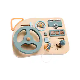 Topteng - 10-in-1 Car Steering Wheel Busy Board, Wooden Montessori Toy with Locks & Gears for Toddlers, Gift for Ages 3+