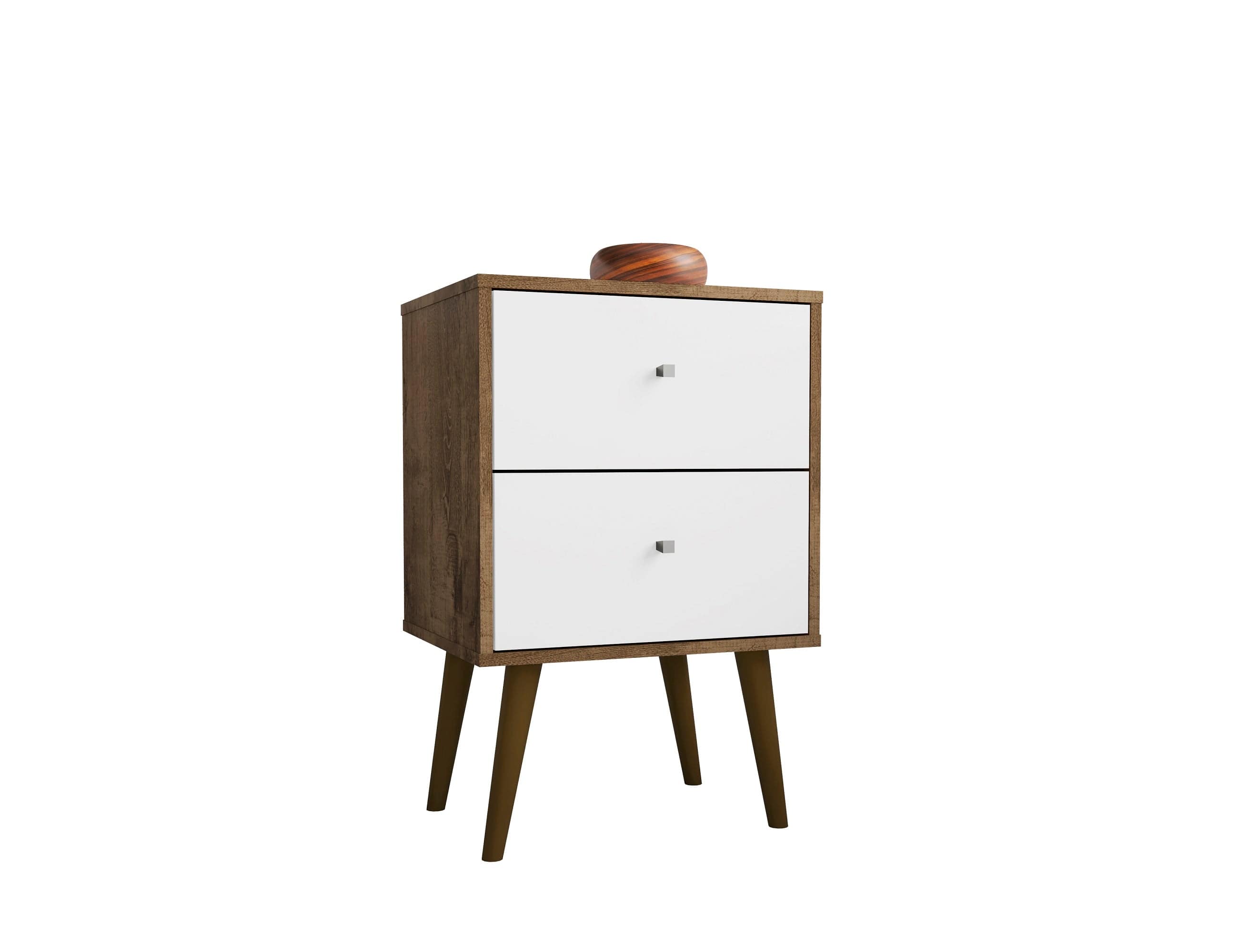 Manhattan Comfort - Liberty Mid-Century Modern 18" Nightstand - Rustic Brown and White