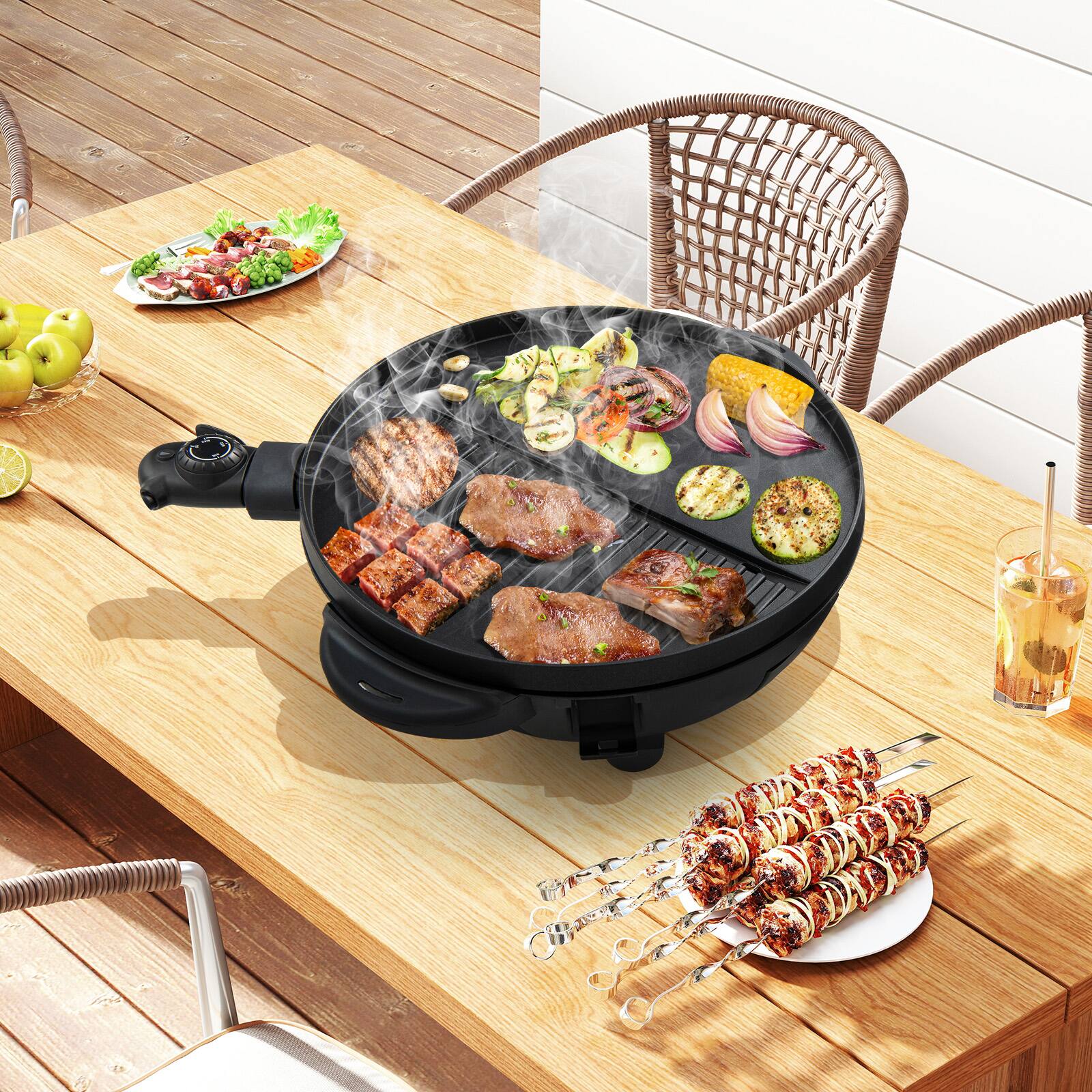 Alt View 3. Gymax - Indoor Outdoor Electric Grill w/ Non-stick Grill Plate Temperature Control - Black.