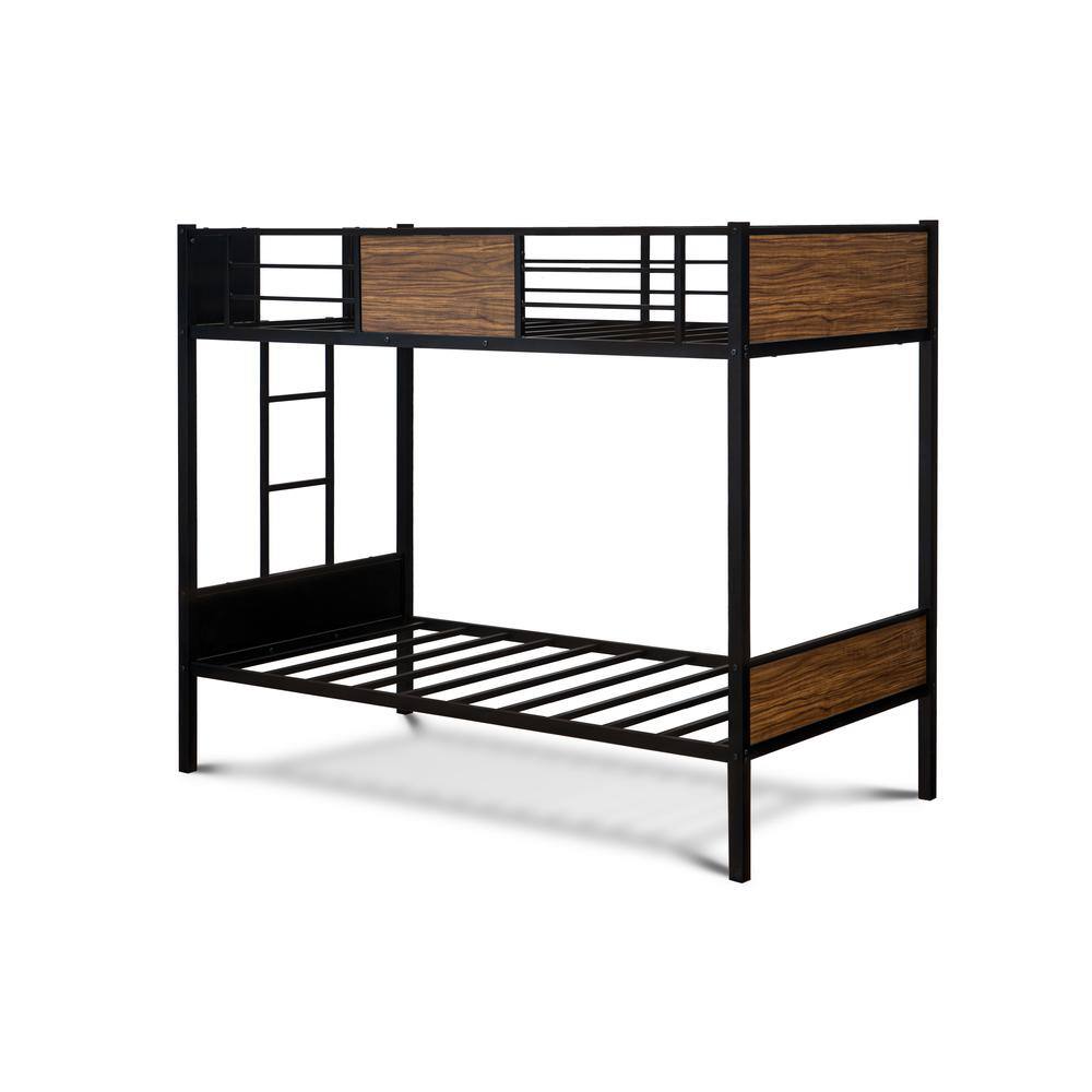Front. East West Furniture - Lynfield Twin Over Twin Bunk Bed - Black - Black.
