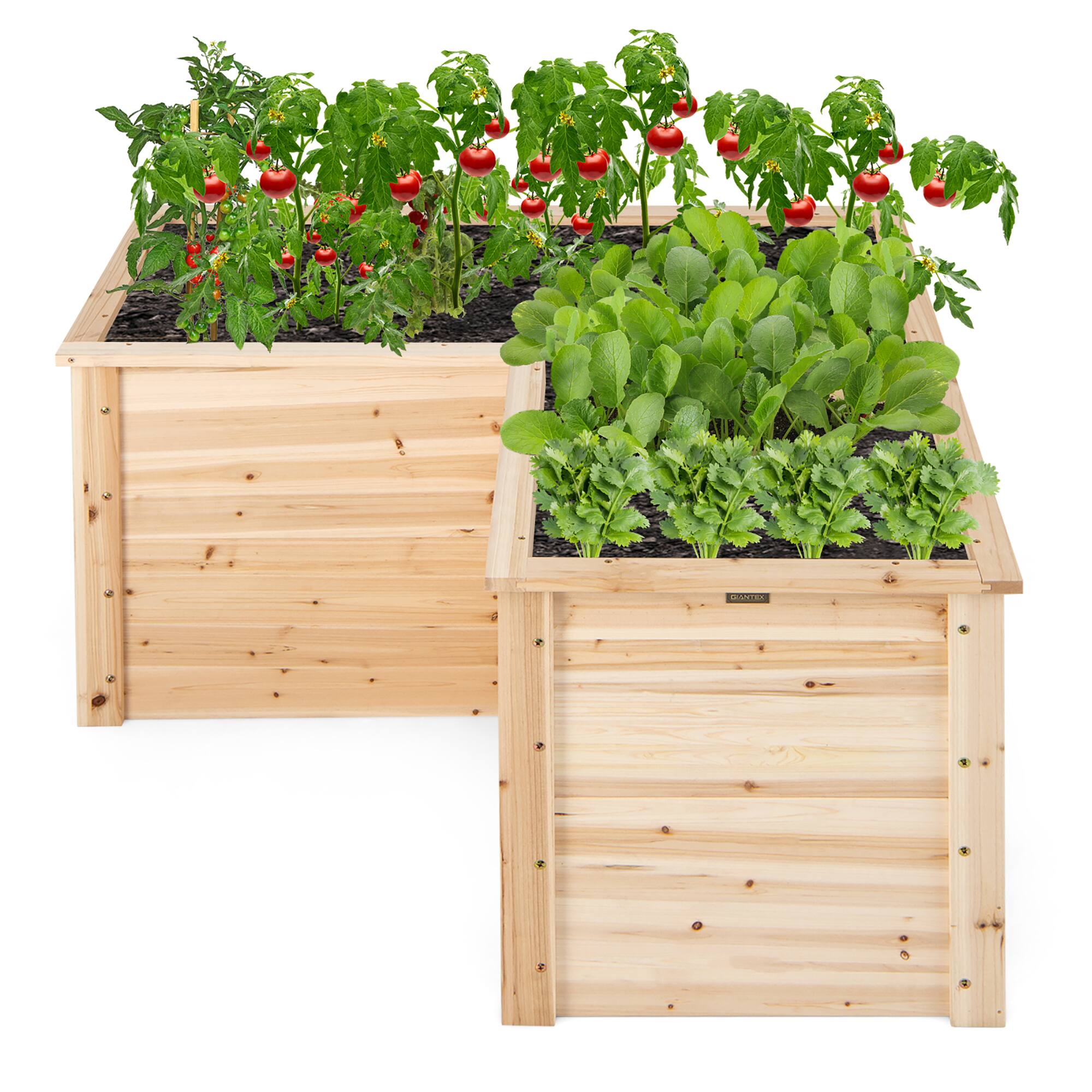 Alt View 1. Costway - 24'' L-Shaped Deep Root Planter Box Wooden Raised Garden Bed with Open-Ended Base - Natural.