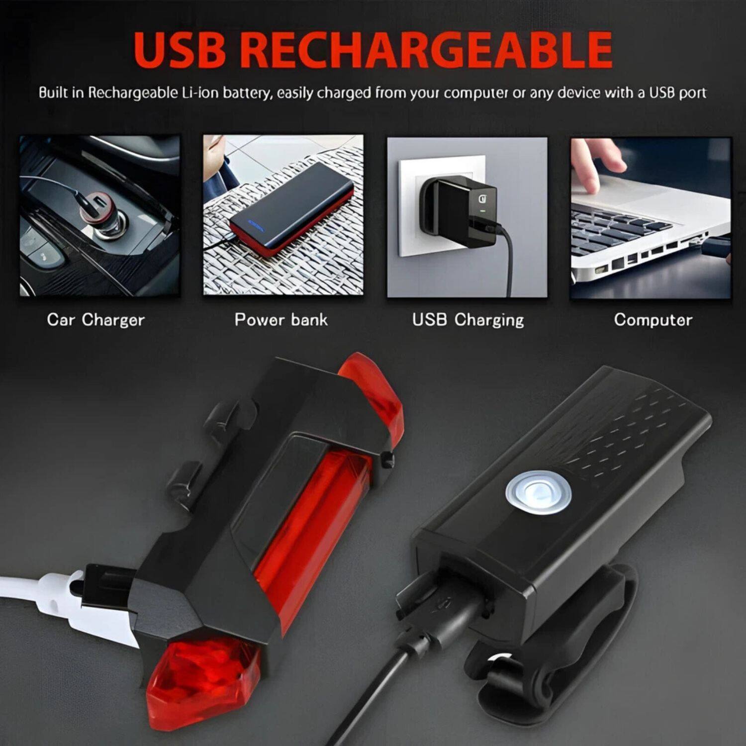 USB RECHARGEABLE

Built in Rechargeable Li-ion battery, easily charged from your computer or any device with a USB port

- Car Charger
- Power bank
- USB Charging
- Computer