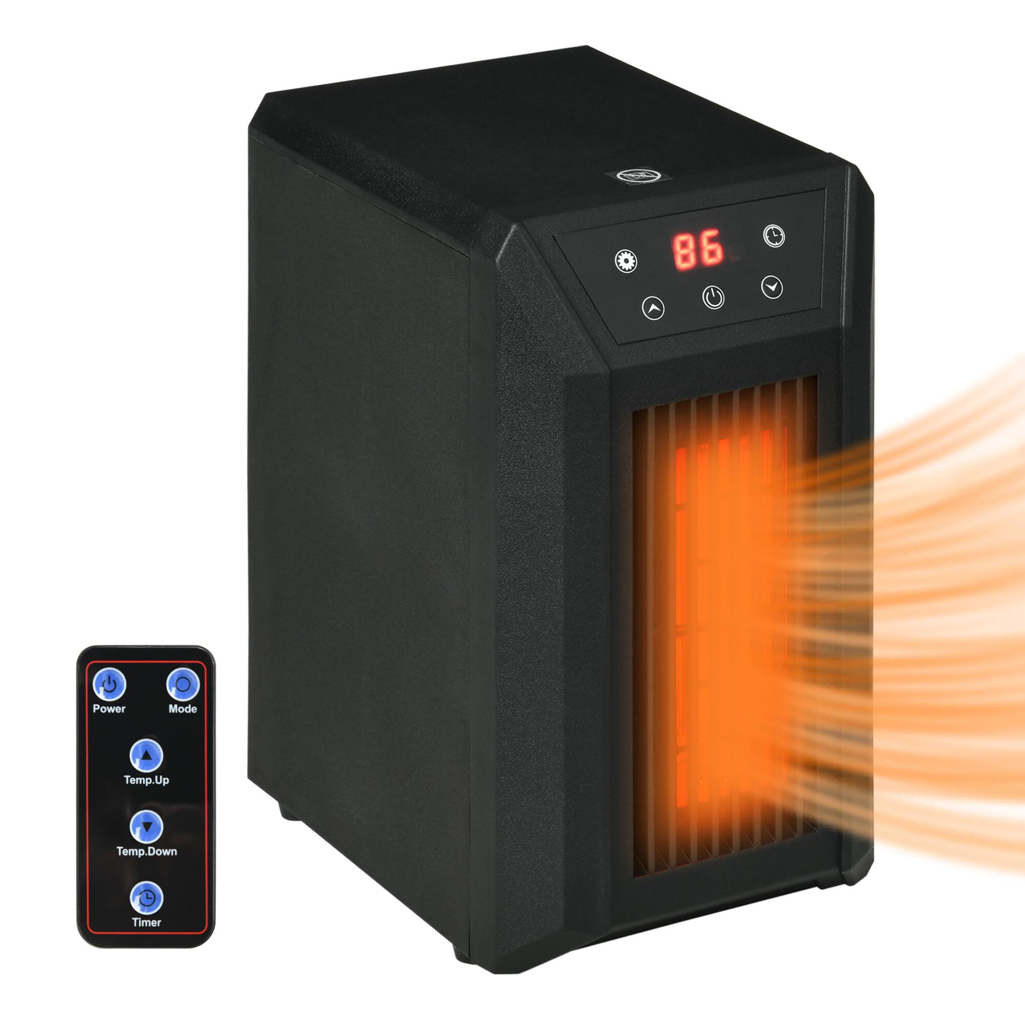 Ecooso - Electric Space Heater for Indoor Use, 1500W Portable Infrared Quartz Heater with Thermostat, 3 Modes, Remote & 12H Timer - Black
