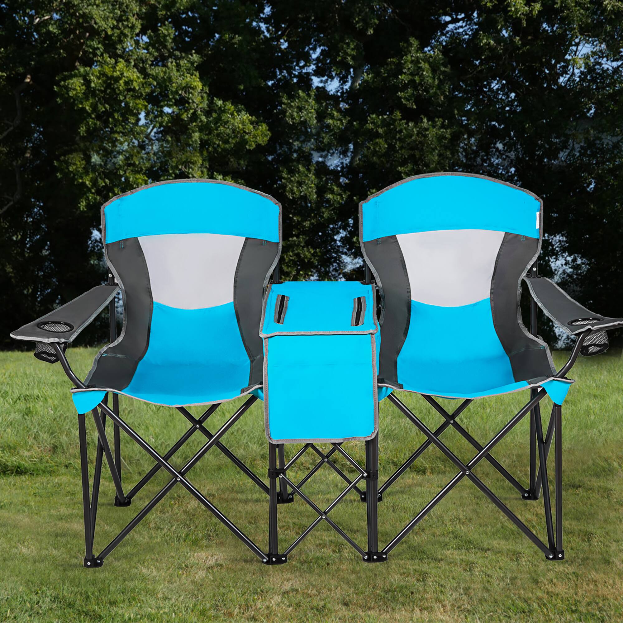 Alt View 9. Costway - Costway Portable Folding Camping Canopy Chairs w/ Cup Holder Cooler Outdoor - Blue.